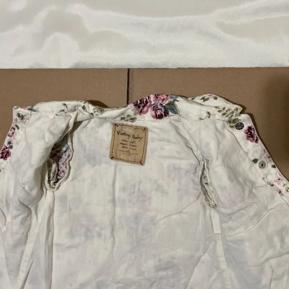 OldNavy Vintage Baby Floral Dress 3-6 Mos Collar Cotton Floral Pearl Snaps Lined